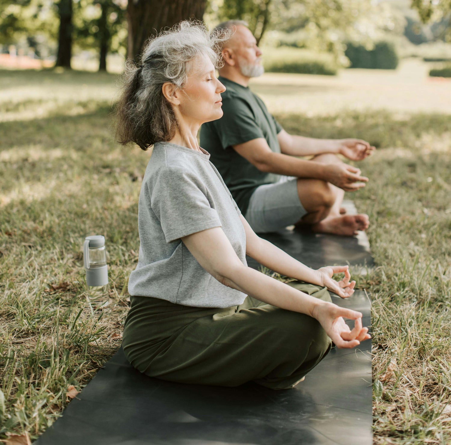 Man and Woman meditating with Earthing and Grounding Mat